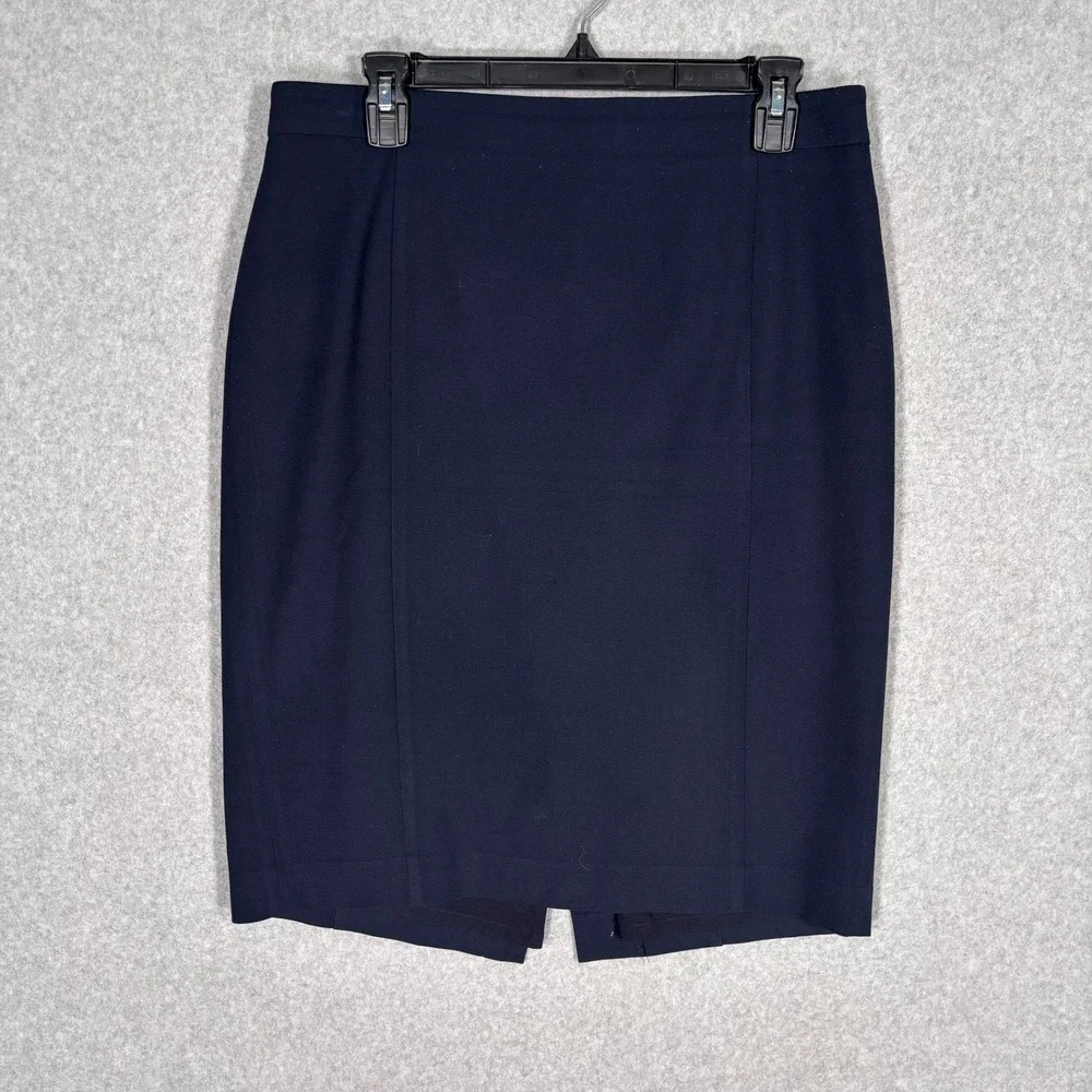 Ann Taylor Pencil Skirt 10 Navy Blue Curvy Fit Career Workwear Stretch Office